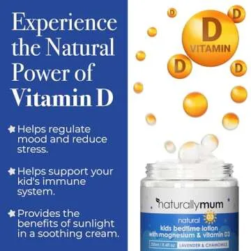 NaturallyMum Kids Magnesium Bedtime Lotion with Vitamin D | Support for Sleep, Heart, Bone, Nerve, Gut and Muscle Health | Alternative to Melatonin | Lavender & Chamomile 4.2 fl oz
