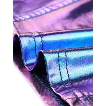 Allegra K Metallic Crop Top for Women's Shiny Sleeveless Cut Out Party Clubwear Holographic Tank Tops X-Small Blue Purple