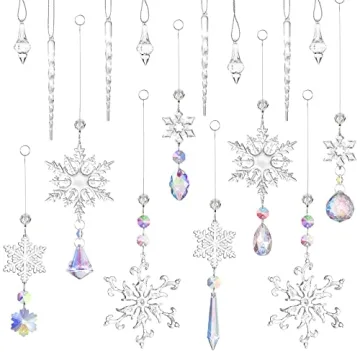 Zopeal 16 Pcs Christmas Crystal Snowflake Ornaments - Iridescent Hanging Acrylic Icicles for Holiday...