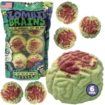 Zombie Brains Bath Bombs - 6-Pack Halloween Fun for Kids - Lemongrass Scent