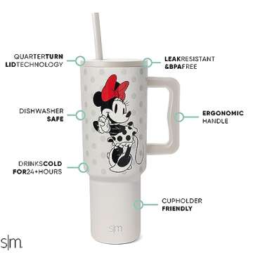 Simple Modern Disney 40 oz Tumbler with Handle and Straw Lid | Insulated Reusable Stainless Steel Wa...