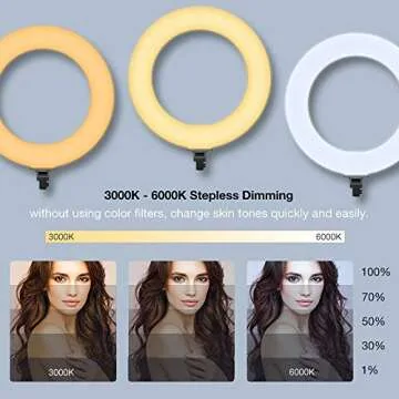 Inkeltech Ring Light - 18 inch 60 W Dimmable LED Ring Light Kit with Stand - Adjustable 3000-6000 K ...