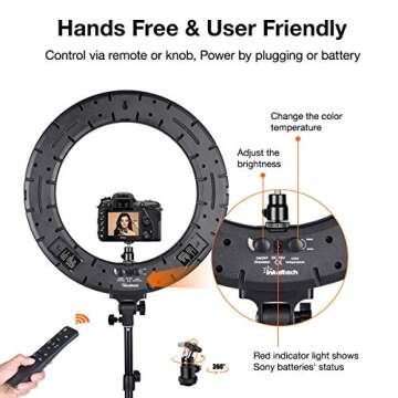 Inkeltech Ring Light - 18 inch 60 W Dimmable LED Ring Light Kit with Stand - Adjustable 3000-6000 K Color Temperature Lighting for Vlog, Makeup, YouTube, Camera, Photo, Video - Control with Remote