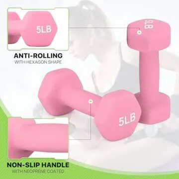 Dumbbells Hand Weights Set - Neoprene Coated Hex Dumbbells for Women & Men, Non-Slip Free Weights for Home Gym Workouts, Strength Training, Toning & Physical Therapy (1, 2, 3, 5, 8, 10, 12, 15lbs)