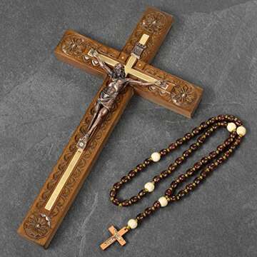 Asterom Hand Carved Crucifix Wall Cross for Home Decor - Wooden Catholic Wall Crucifix - 12 Inch