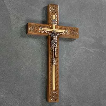 Asterom Hand Carved Crucifix Wall Cross for Home Decor - Wooden Catholic Wall Crucifix - 12 Inch