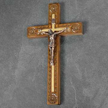 Asterom Hand Carved Crucifix Wall Cross for Home Decor - Wooden Catholic Wall Crucifix - 12 Inch