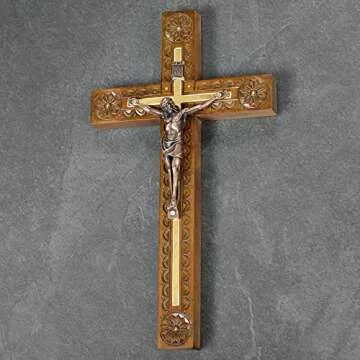 Asterom Hand Carved Crucifix Wall Cross for Home Decor - Wooden Catholic Wall Crucifix - 12 Inch