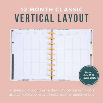 Happy Planner Disc-Bound Mid-Year 12-Month Vertical Layout, Academic Planner July 2024–June 2025, ...