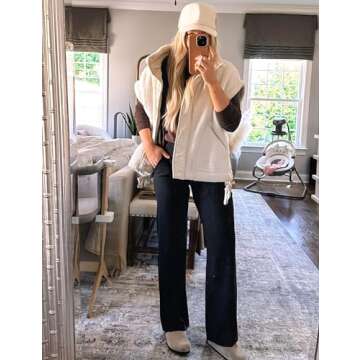 APAFES Women Oversized Fleece Vest Winter Warm Stand Collar Flysleeve Fuzzy Jackets Outerwear Coat w...