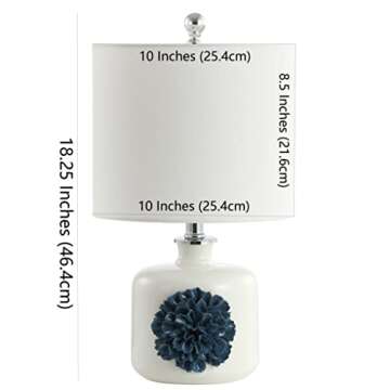 Safavieh Lighting Collection Olinda White/ Blue 18-inch Bedroom Living Room Home Office Desk Nightstand Table Lamp (LED Bulb Included)