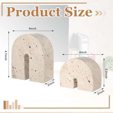 Newtay 2 Pcs Marble Bookends for Shelves 5 Inch and 3 Inch Natural Travertine Book Ends Decorative S...