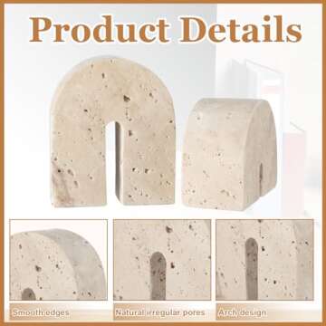 Newtay 2 Pcs Marble Bookends for Shelves 5 Inch and 3 Inch Natural Travertine Book Ends Decorative Stone Bookends Heavy Duty Marble Book Holder for Bookshelf Home Decor