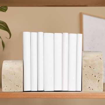Newtay 2 Pcs Marble Bookends for Shelves 5 Inch and 3 Inch Natural Travertine Book Ends Decorative Stone Bookends Heavy Duty Marble Book Holder for Bookshelf Home Decor