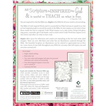 Inspire Bible NLT, Filament Enabled (Hardcover LeatherLike, Pink Peony): The Bible for Coloring & Cr...
