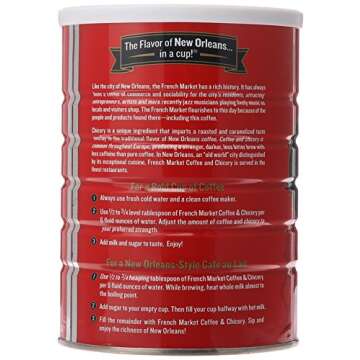 French Market Coffee, Coffee and Chicory, Dark Roast Ground Coffee, 12 Ounce Metal Can