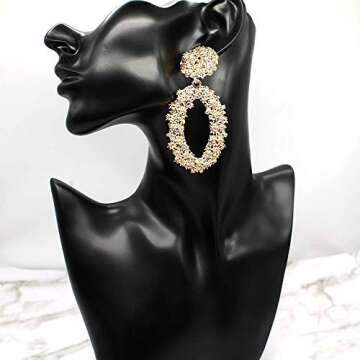 Hollow Geometric Large Oval Dangle Earrings Metal Statement Drop Earrings Punk Bohemian Raised Textu...