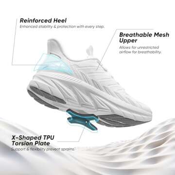 ALLSWIFIT Women's Slip On Walking Shoes Running Comfortable Tennis Breathable Non Slip Athletic Gym Workout Cross Training Fashion Sneakers,Size 8,White,SARR034W