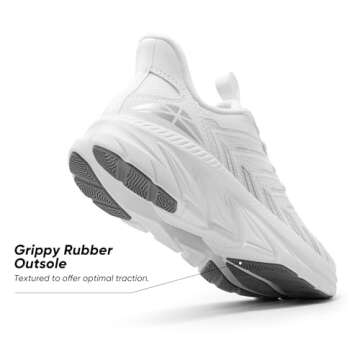 ALLSWIFIT Women's Slip On Walking Shoes Running Comfortable Tennis Breathable Non Slip Athletic Gym Workout Cross Training Fashion Sneakers,Size 8,White,SARR034W