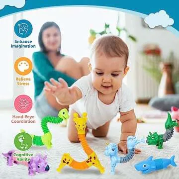 Kabvry Easter Basket Stuffers,Fidget Toys Sensory Toys, Animal Pop Tubes,Easter Egg fillers,Fidget T...