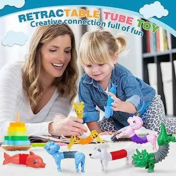 Kabvry Easter Basket Stuffers,Fidget Toys Sensory Toys, Animal Pop Tubes,Easter Egg fillers,Fidget Toys for Toddlers Kids 3 4 5 6 7 Year Old Girls Boys Easter Gifts(10 Pack)