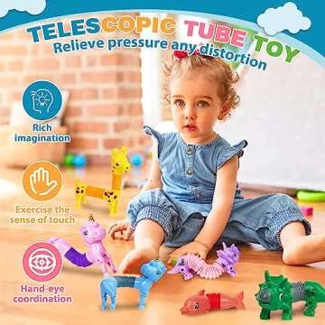 Kabvry Easter Basket Stuffers,Fidget Toys Sensory Toys, Animal Pop Tubes,Easter Egg fillers,Fidget Toys for Toddlers Kids 3 4 5 6 7 Year Old Girls Boys Easter Gifts(10 Pack)