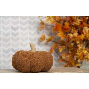 Pearhead Sherpa Pillow, Thanksgiving and Halloween, Modern Fall Home, Soft Fabric and Burlap Stem Pl...