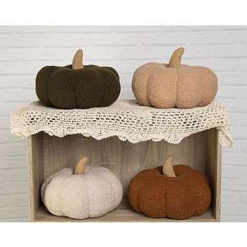 Pearhead Sherpa Pillow, Thanksgiving and Halloween, Modern Fall Home, Soft Fabric and Burlap Stem Plush Pumpkin Decor, 9", Rust Orange