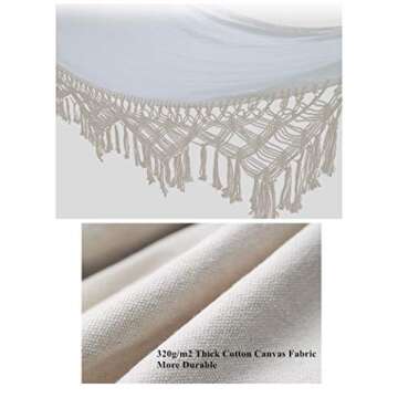 Hammock Brazilian Double Hammock Soft Comfortable Fabric Cotton Canvas Hammock Hanging Portable Hammock Two Person Hammock Bed Boho Hammock Fringe Large for Adults Backyard Travel Off White