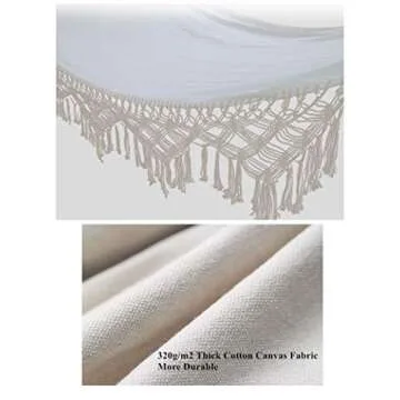 Hammock Brazilian Double Hammock Soft Comfortable Fabric Cotton Canvas Hammock Hanging Portable Hammock Two Person Hammock Bed Boho Hammock Fringe Large for Adults Backyard Travel Off White
