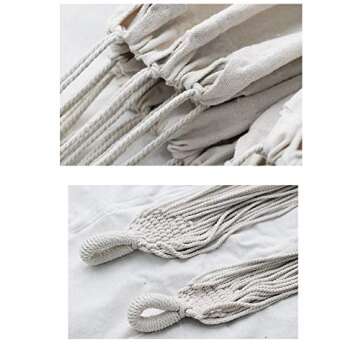 Hammock Brazilian Double Hammock Soft Comfortable Fabric Cotton Canvas Hammock Hanging Portable Hammock Two Person Hammock Bed Boho Hammock Fringe Large for Adults Backyard Travel Off White