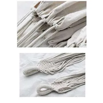 Hammock Brazilian Double Hammock Soft Comfortable Fabric Cotton Canvas Hammock Hanging Portable Hammock Two Person Hammock Bed Boho Hammock Fringe Large for Adults Backyard Travel Off White