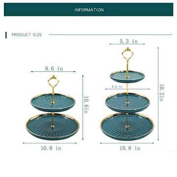 2 Set of Round Porcelain Tiered Cupcake Stand, Dessert Plates Stand, Mini Cakes Fruit Candy Display Tower, Luxury Emerald Serving Tray for Wedding/Kids Birthday/Tea Party/Baby Shower