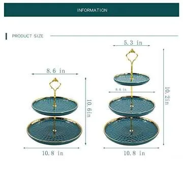 2 Set of Round Porcelain Tiered Cupcake Stand, Dessert Plates Stand, Mini Cakes Fruit Candy Display Tower, Luxury Emerald Serving Tray for Wedding/Kids Birthday/Tea Party/Baby Shower