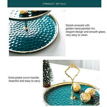 2 Set of Round Porcelain Tiered Cupcake Stand, Dessert Plates Stand, Mini Cakes Fruit Candy Display Tower, Luxury Emerald Serving Tray for Wedding/Kids Birthday/Tea Party/Baby Shower