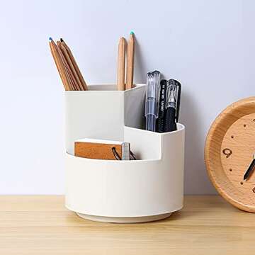 Tiita Makeup Brush Holder Organizer, 360-Degree Rotating Multi-Functional Pen Holder, Acrylic Multi-Purpose Desktop Stationary Organizer, Home Office Art Supply Storage Organizer