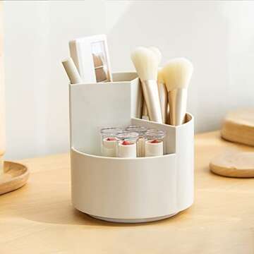 Tiita Makeup Brush Holder Organizer, 360-Degree Rotating Multi-Functional Pen Holder, Acrylic Multi-Purpose Desktop Stationary Organizer, Home Office Art Supply Storage Organizer