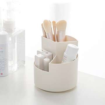 Tiita Makeup Brush Holder Organizer, 360-Degree Rotating Multi-Functional Pen Holder, Acrylic Multi-Purpose Desktop Stationary Organizer, Home Office Art Supply Storage Organizer