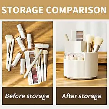 Tiita Makeup Brush Holder Organizer, 360-Degree Rotating Multi-Functional Pen Holder, Acrylic Multi-Purpose Desktop Stationary Organizer, Home Office Art Supply Storage Organizer