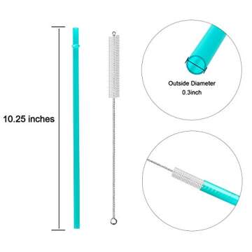 32 Pieces Reusable Plastic Straws Fit for Mason Jars, Tumblers, 10.25 Inches Extra Long Rainbow Colo...