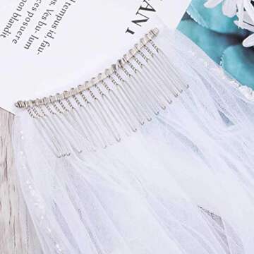 Yikisdy 1 Tier Wedding Bridal Veil Waist Length Short Bride Tulle Veil with Comb Pearl and Flower Edge (A-White)