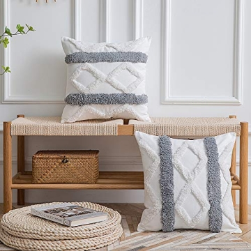 DEZENE Boho Throw Pillow Covers - 2 Pack Cotton Decorative