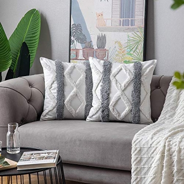 DEZENE Boho Throw Pillow Covers - 2 Pack Cotton Decorative