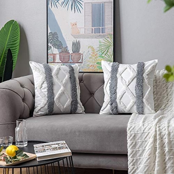 DEZENE Boho Throw Pillow Covers - 2 Pack Cotton Decorative