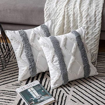 DEZENE Boho Throw Pillow Covers - 2 Pack Cotton Decorative