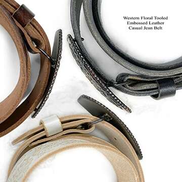 Western Fashion Style Floral Engraved Buckle Full Grain Genuine Leather Belt 1-1/2" (38mm) Wide - Assembled in the U.S