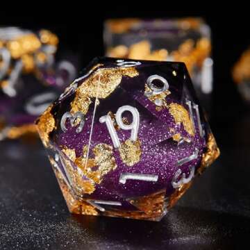 Joylord Sharp Edge Resin Dice Set for Dungeons and Dragons | Liquid Core & Gold Foil Design | Handcr...
