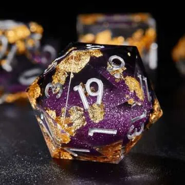 Joylord Sharp Edge Resin Dice Set for Dungeons and Dragons | Liquid Core & Gold Foil Design | Handcr...