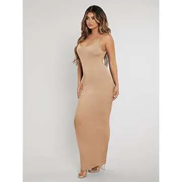 Verdusa Women's Sleeveless Scoop Neck Open Back Bodycon Maxi Cami Dress Apricot S