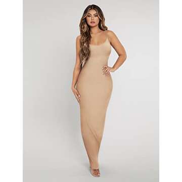 Verdusa Women's Sleeveless Scoop Neck Open Back Bodycon Maxi Cami Dress Apricot S